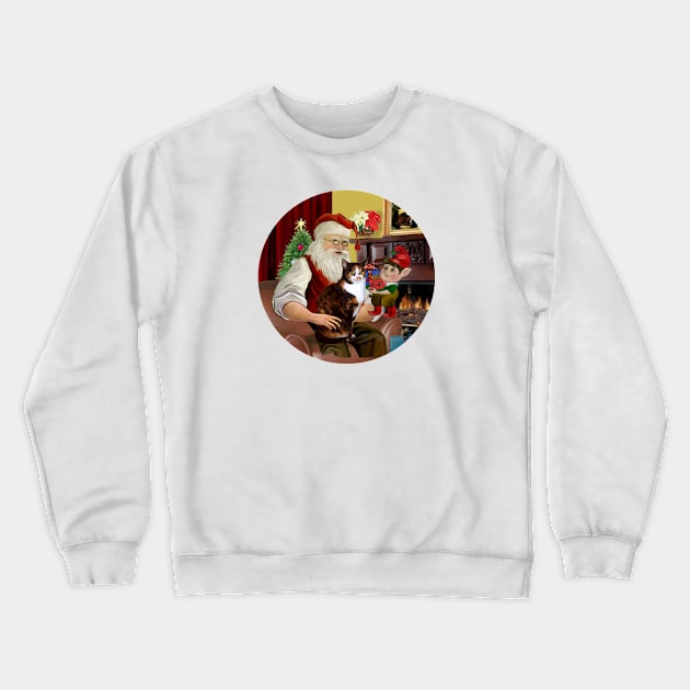 Santa at Home with His Calico Cat with a White Bib Crewneck Sweatshirt by Dogs Galore and More